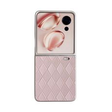 Custodia per telefono in pelle a quadretti a forma di diamante con vernice perlescente per Honor Magic V Flip (rosa)