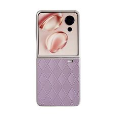 Custodia per telefono in pelle a quadretti a forma di diamante con vernice perlescente per Honor Magic V Flip (viola)