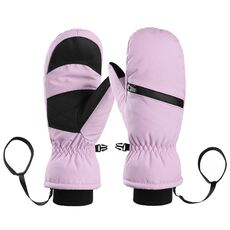 Guanti da sci imbottiti invernali Guanti sportivi caldi antivento da esterno, taglia: XS (viola chiaro)