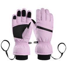 Guanti da sci imbottiti invernali Guanti sportivi caldi antivento da esterno, taglia: XS (viola chiaro)