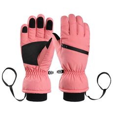 Guanti da sci imbottiti invernali Guanti sportivi caldi antivento da esterno, taglia: S (rosa)