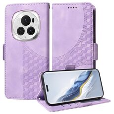 Custodia per telefono in pelle con motivo a rombi stellati in rilievo per Honor Magic6 Pro (viola)