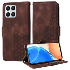 Per Honor X8 4G / X30i Custodia per telefono in pelle con motivo a rombi in rilievo e stelle (marrone)