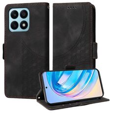 Custodia per telefono in pelle stellata con rombo goffrato per Honor X8a 4G (nera)
