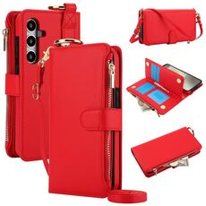 Per Samsung Galaxy S24 5G Custodia a tracolla multifunzionale in pelle con anello a tracolla (rossa)