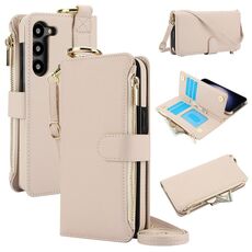 Per Samsung Galaxy S23 5G Custodia a tracolla multifunzionale in pelle con anello a tracolla (bianca)