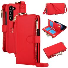 Per Samsung Galaxy S23 5G Custodia a tracolla multifunzionale in pelle con anello a tracolla (rossa)