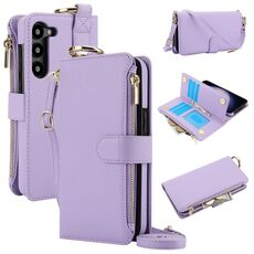 Custodia per telefono in pelle a portafoglio multifunzionale con anello a tracolla per Samsung Galaxy S23+ 5G (viola)