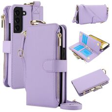 Per Samsung Galaxy S22 5G Custodia a tracolla multifunzionale in pelle con anello (viola)