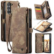 Per Samsung Galaxy Z Fold6 5G CaseMe 008 Custodia multifunzionale in pelle con cerniera e cordino (marrone)