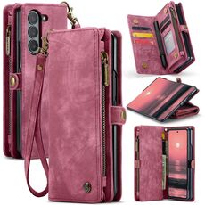 Per Samsung Galaxy Z Fold6 5G CaseMe 008 Custodia multifunzionale in pelle con cerniera e cordino (Rosso)