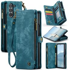 Per Samsung Galaxy Z Fold6 5G CaseMe 008 Custodia per telefono in pelle con cerniera multifunzionale con cordino (blu)