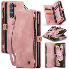 Per Samsung Galaxy Z Fold6 5G CaseMe 008 Custodia multifunzionale in pelle con cerniera e cordino (rosa)