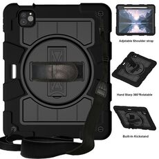Per iPad Pro 11 2024 Custodia tablet antiurto per PC ibrido in silicone con tracolla (nera)