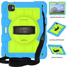 Per iPad Pro 11 2024 Custodia tablet antiurto per PC ibrido in silicone con tracolla (verde-bluastro)