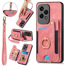 Per Honor 200 Lite Custodia per telefono a portafoglio multi-card RFID con anello retro skin-feel globale (rosa)