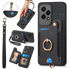 Per Honor 200 Lite Custodia per telefono a portafoglio multi-card RFID con anello retro skin-feel globale (nero)
