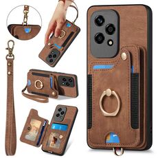 Per Honor 200 Lite Custodia per telefono a portafoglio multi-card RFID con anello retro skin-feel globale (marrone)