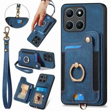 Per Honor X6a Custodia per telefono a portafoglio multi-card RFID con anello retro skin-feel (blu)