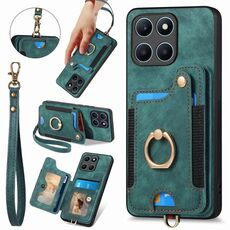 Per Honor X6a Custodia per telefono a portafoglio multi-card RFID con anello retro skin-feel (verde)