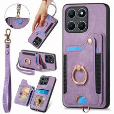 Per Honor X6a Custodia per telefono a portafoglio multi-card RFID con anello retro skin-feel (viola)