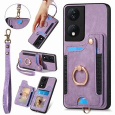Per Honor X7b Custodia per telefono a portafoglio multi-card RFID con anello retro skin-feel (viola)