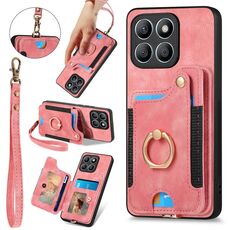 Per Honor X8b Custodia per telefono a portafoglio multi-card RFID con anello retro skin-feel (rosa)