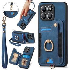 Per Honor X8b Custodia per telefono a portafoglio multi-card RFID con anello retro skin-feel (blu)