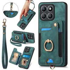Per Honor X8b Custodia per telefono a portafoglio multi-card RFID con anello retro skin-feel (verde)