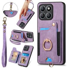 Per Honor X8b Custodia per telefono a portafoglio multi-card RFID con anello retro skin-feel (viola)