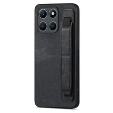 Custodia per telefono posteriore in pelle con supporto per cinturino retrò per Honor X6a (nera)