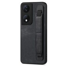 Custodia per telefono posteriore in pelle con supporto per cinturino retrò per Honor X7b (nera)