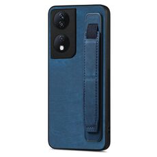 Custodia per telefono posteriore in pelle con supporto per cinturino retrò per Honor X7b (blu)