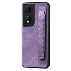 Custodia per telefono posteriore in pelle con supporto per cinturino retrò per Honor X7b (viola)