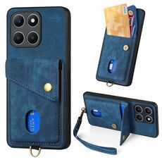 Custodia per cellulare in pelle pieghevole con portafoglio retrò per Honor X6a con cinturino (blu)
