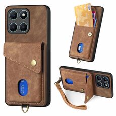 Custodia per cellulare in pelle pieghevole con portafoglio retrò per Honor X6a con cinturino (marrone)