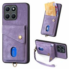 Custodia per cellulare in pelle pieghevole con portafoglio per carte retrò per Honor X6a con cinturino (viola)