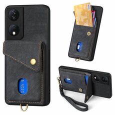 Custodia per cellulare in pelle pieghevole con portafoglio retrò per Honor X7b con cinturino (nero)