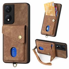 Custodia per cellulare in pelle pieghevole con portafoglio retrò per Honor X7b con cinturino (marrone)