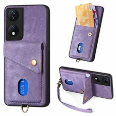 Custodia per cellulare in pelle pieghevole con portafoglio retrò per Honor X7b con cinturino (viola)