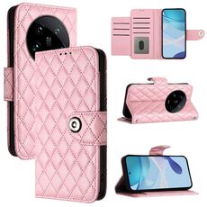 Per Xiaomi 14 Custodia per telefono in pelle con texture ultra rombica con cordino (rosa)