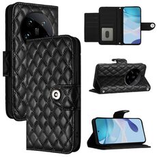 Per Xiaomi 14 Custodia per telefono in pelle con texture ultra rombica con cordino (nero)
