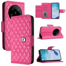 Per Xiaomi 14 Custodia per telefono in pelle con texture ultra rombica con cordino (rosa rosso)