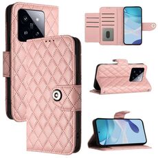 Per Xiaomi 14 Pro Custodia per cellulare in pelle con texture rombica con cordino (rosa corallo)
