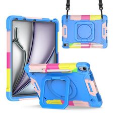 Per iPad Air 11 2024 Custodia con impugnatura in silicone ibrida per tablet PC con cinturino (blu mimetico)