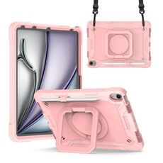 Per iPad Air 11 2024 Custodia con impugnatura in silicone ibrida per tablet PC con cinturino (oro rosa)