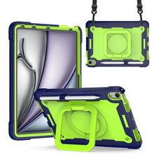 Per iPad Air 11 2024 Maniglia con impugnatura Custodia ibrida in silicone per tablet PC con cinturino (giallo blu scuro verde)