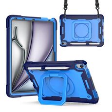 Per iPad Air 11 2024 Custodia per tablet PC ibrida in silicone con impugnatura con cinturino (blu navy blu)