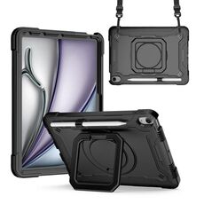 Per iPad Air 11 2024 Maniglia con impugnatura Custodia ibrida in silicone per tablet PC con cinturino (nero)