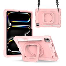 Per iPad Pro 11 2024 Maniglia con impugnatura Custodia ibrida in silicone per tablet PC con cinturino (oro rosa)